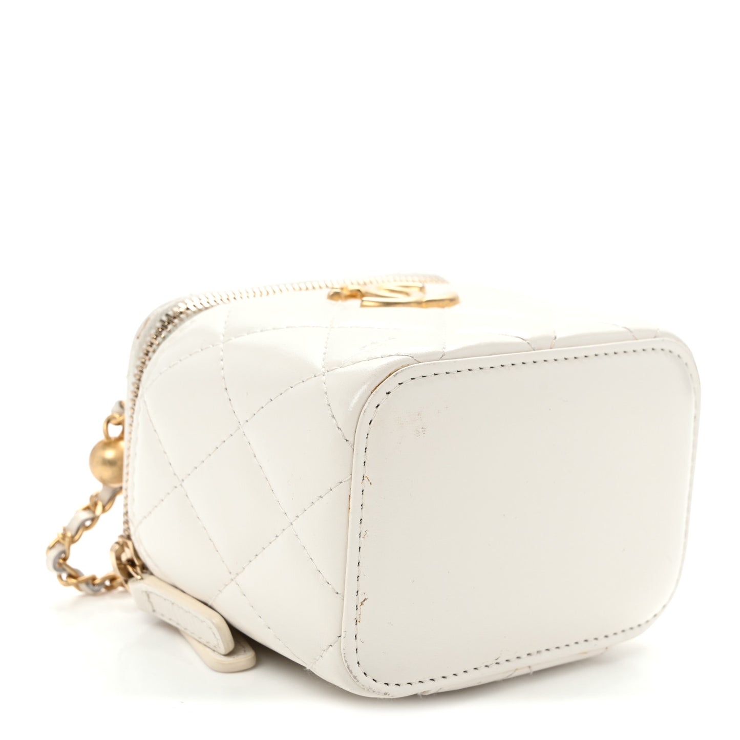 Calfskin Quilted Mini Perfect Fit Vanity Case With Chain White