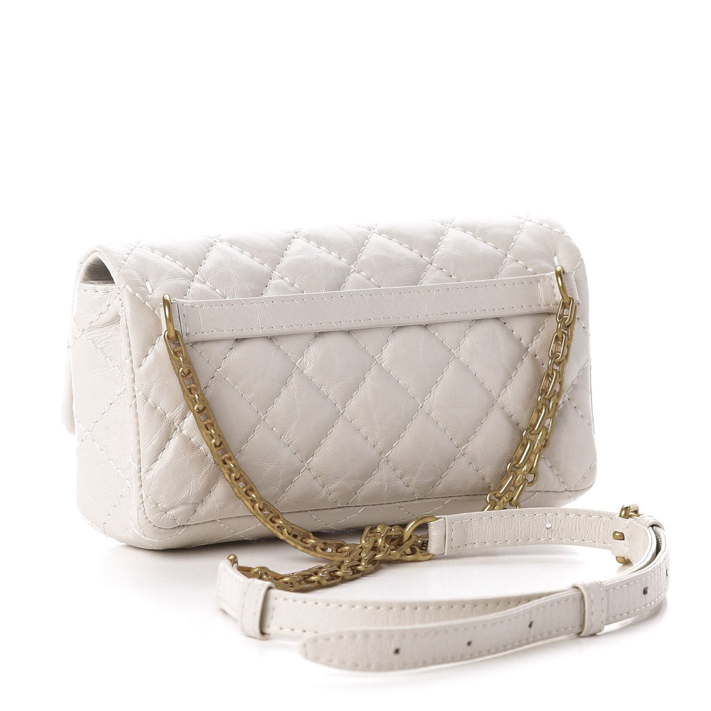 Aged Calfskin Quilted 2.55 Reissue Flap Belt Bag White