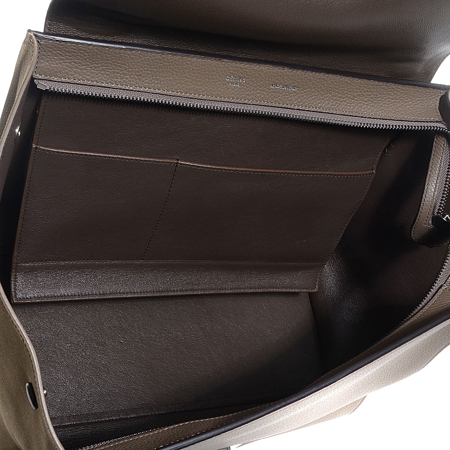 Celine Drummed Calfskin Suede Medium Trapeze Taupe 6 of 9