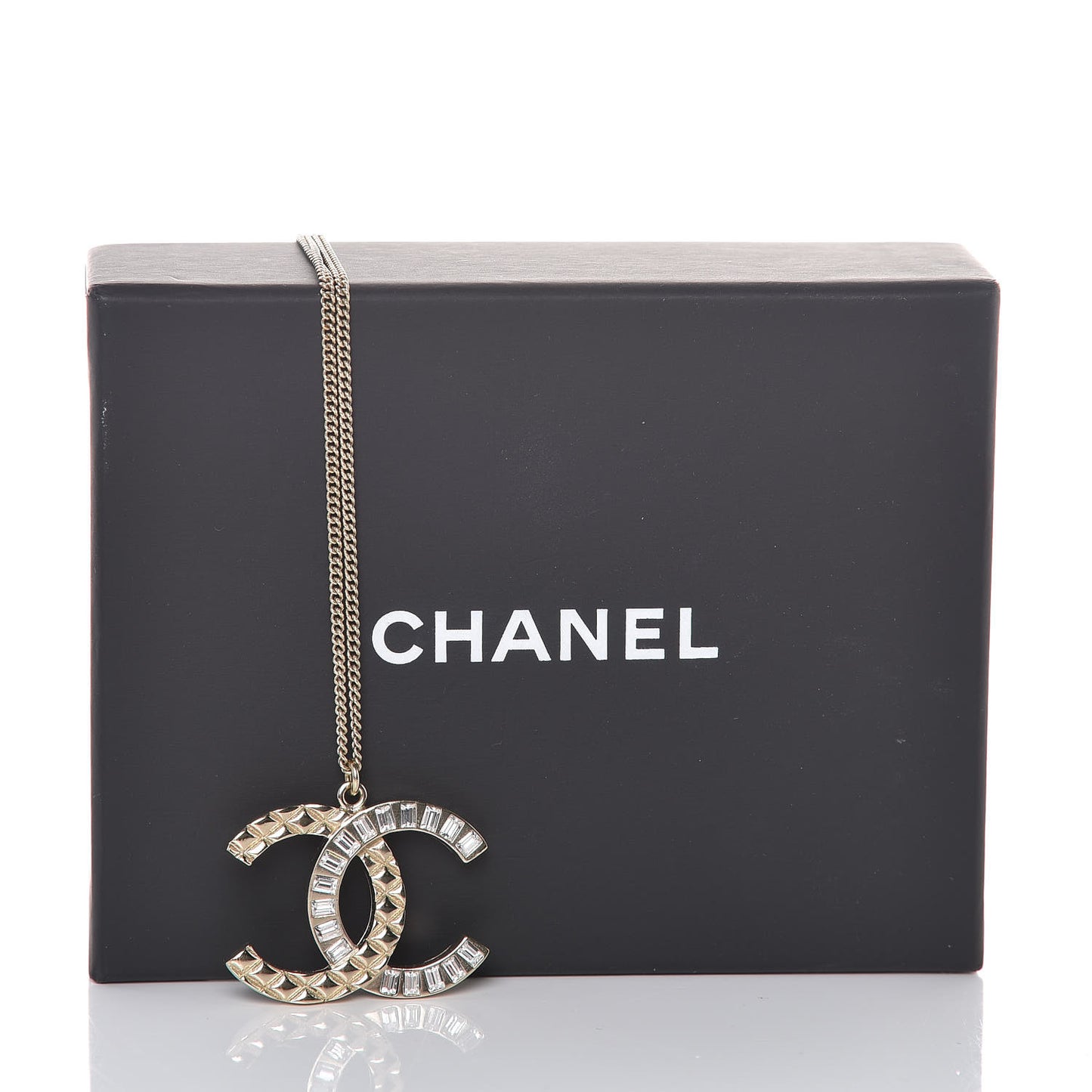 Baguette Crystal Quilted CC Pendant Necklace Gold