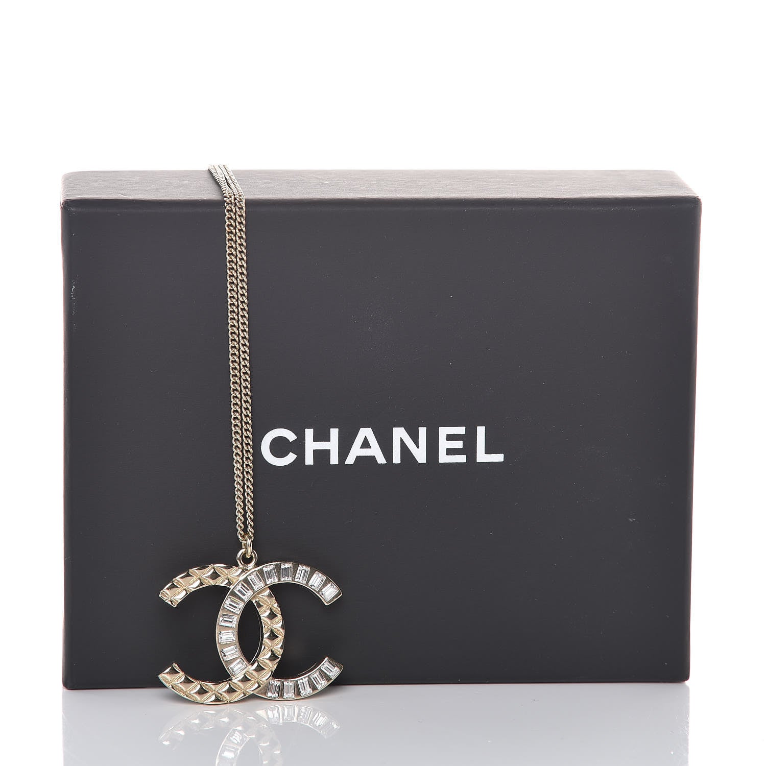 Chanel Baguette Crystal Quilted CC Pendant Necklace Gold 6 of 6