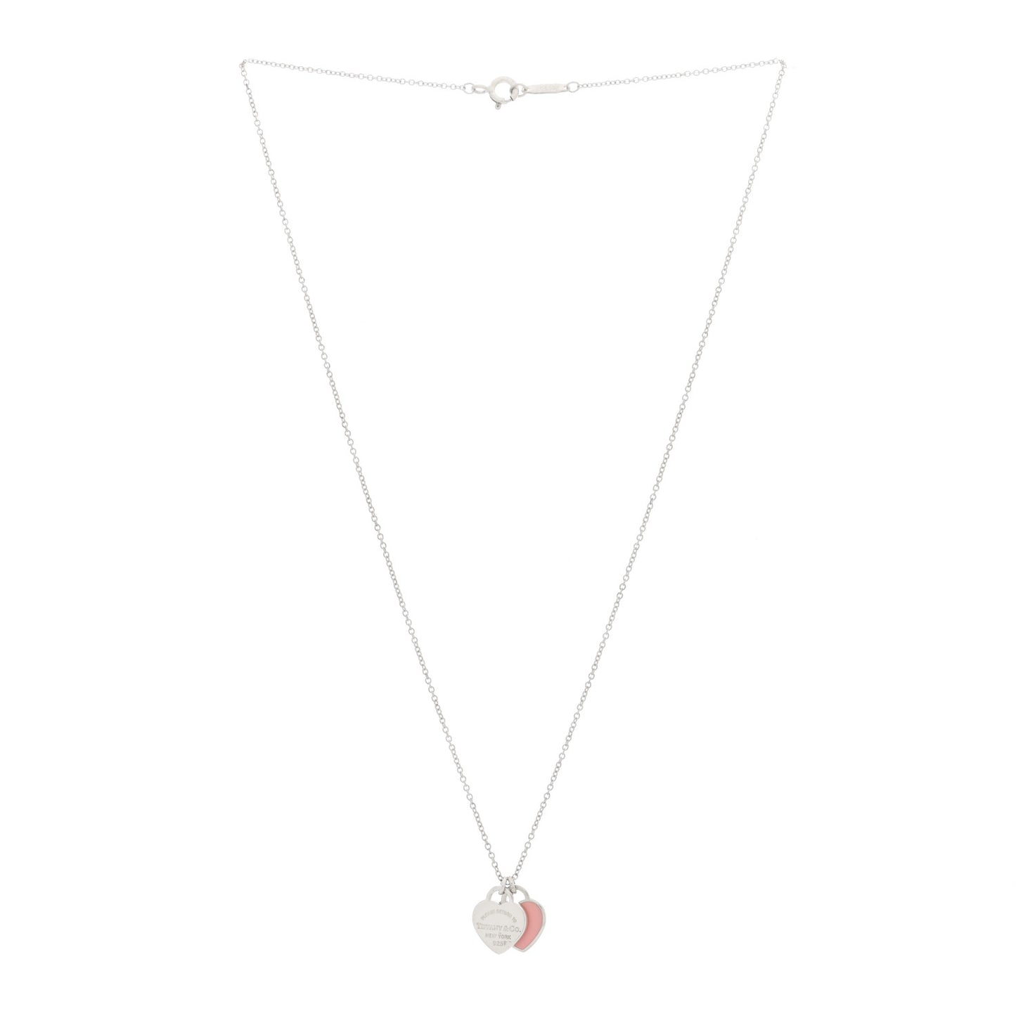 Sterling Silver Enamel Return to Tiffany Double Heart Tag Pendant Necklace Pink
