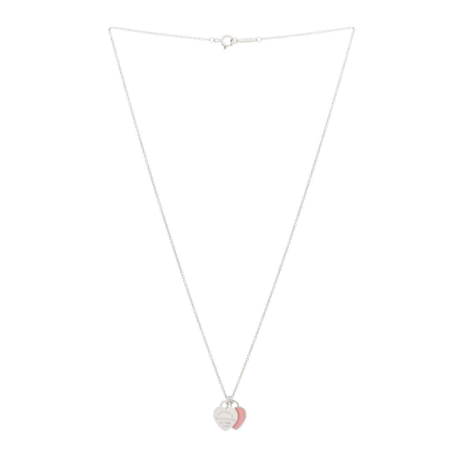 Tiffany Sterling Silver Enamel Return to Tiffany Double Heart Tag Pendant Necklace Pink 3 of 4