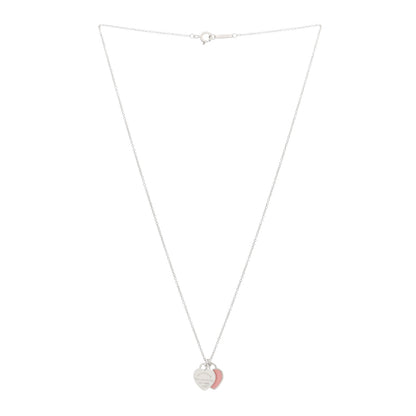 Tiffany Sterling Silver Enamel Return to Tiffany Double Heart Tag Pendant Necklace Pink 3 of 4