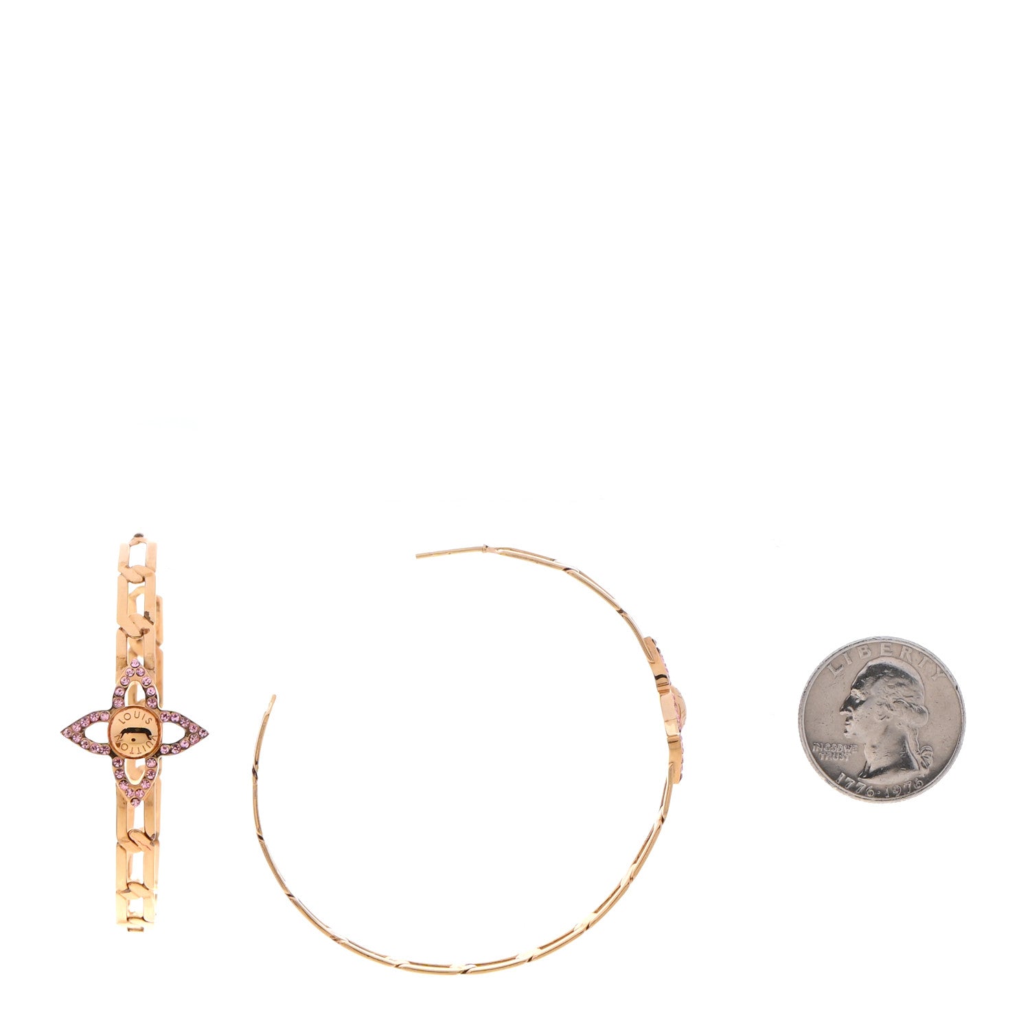 Louis Vuitton Swarovski Crystal Flower Power Hoop Earrings Gold 2 of 5
