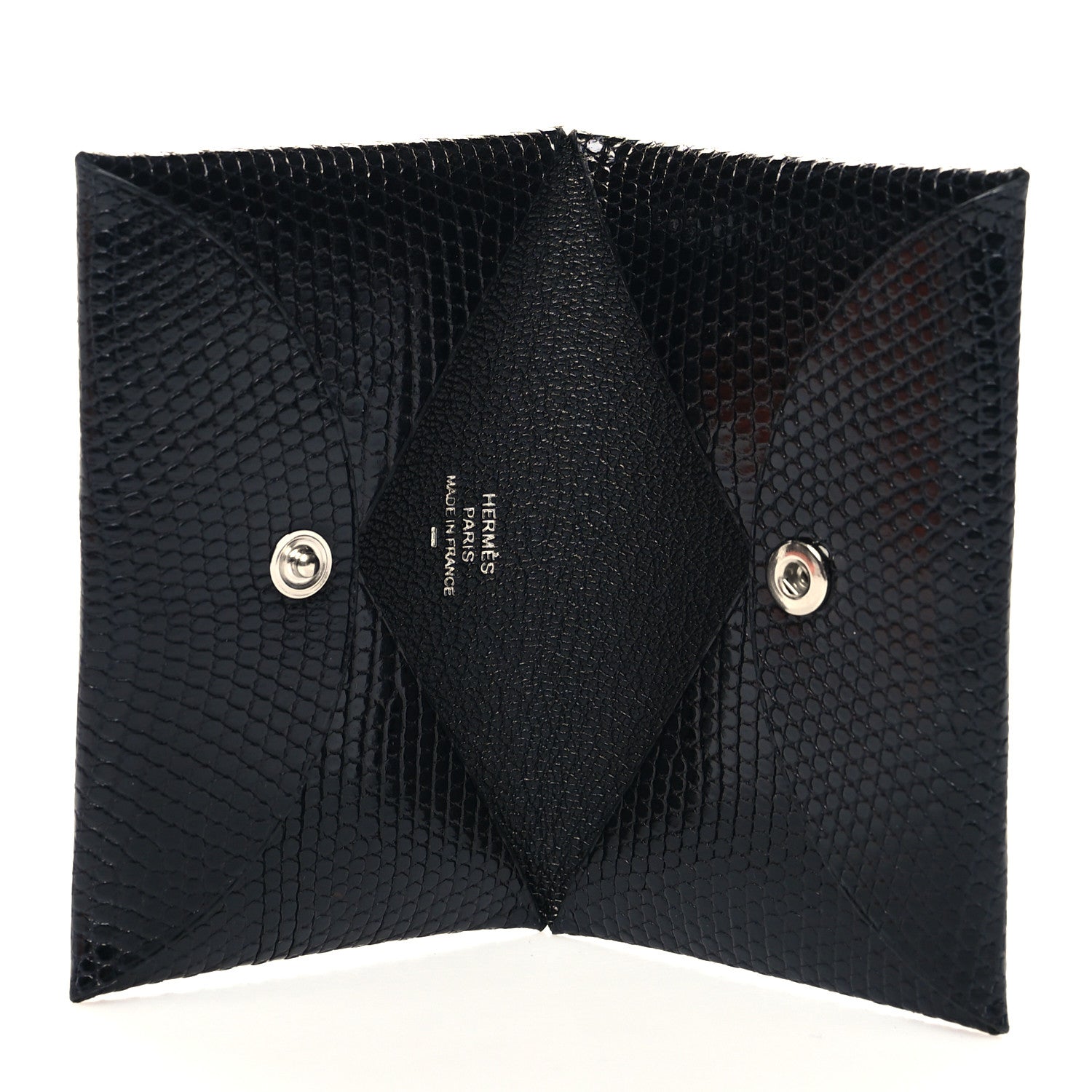 Hermes Lizard Calvi Card Case Black 5 of 10