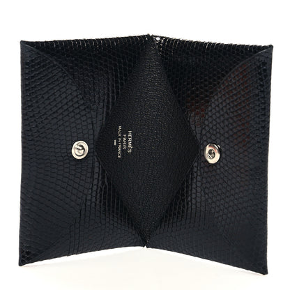 Hermes Lizard Calvi Card Case Black 5 of 10