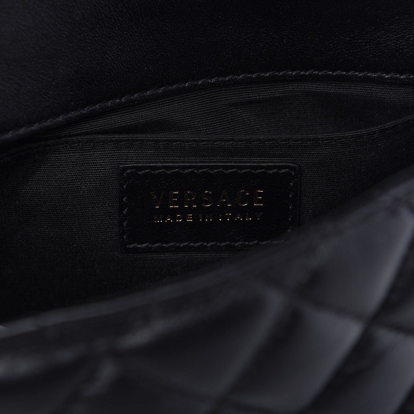 Nappa Quilted Small Medusa Chain Crossbody Black