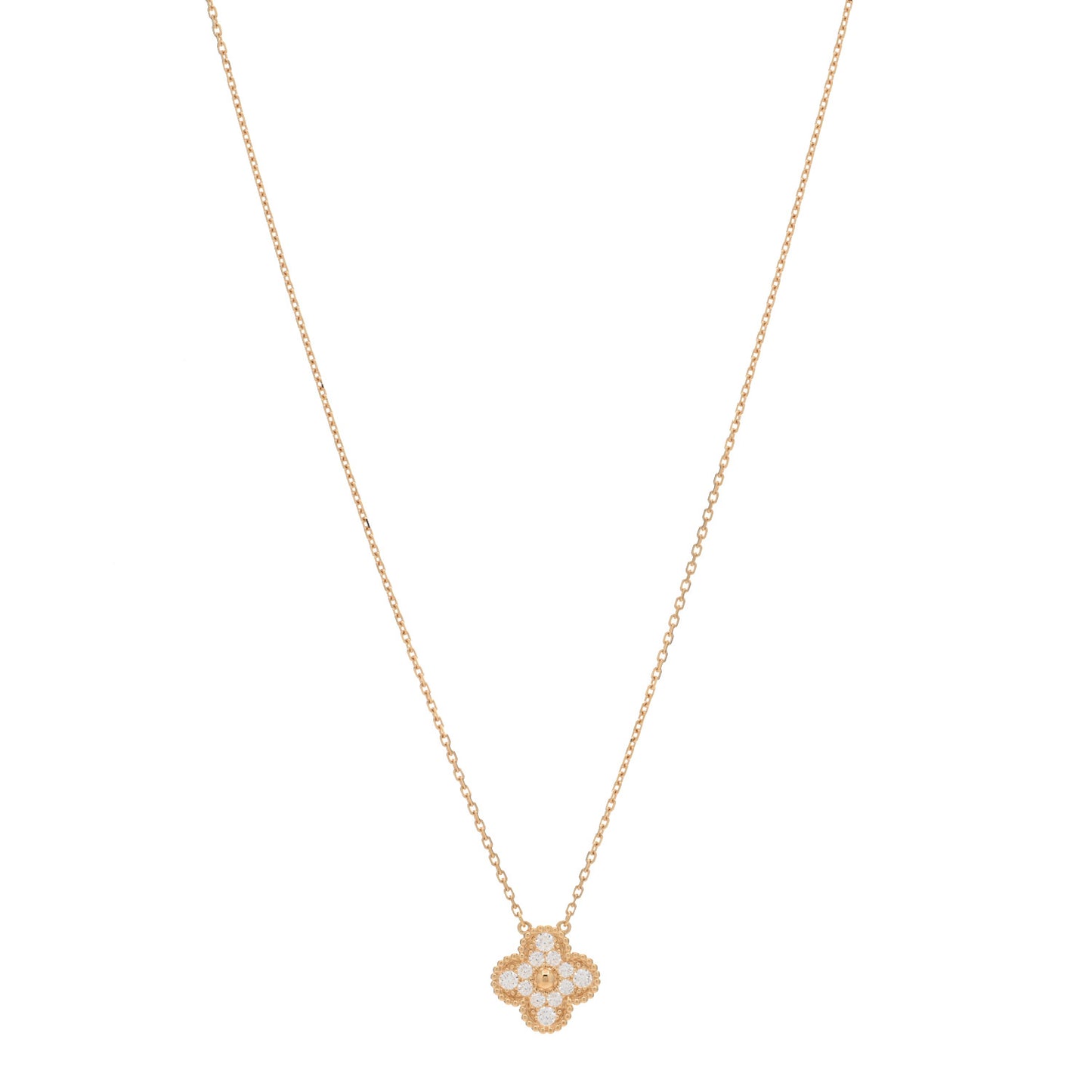18K Yellow Gold Diamond Vintage Alhambra Pendant Necklace