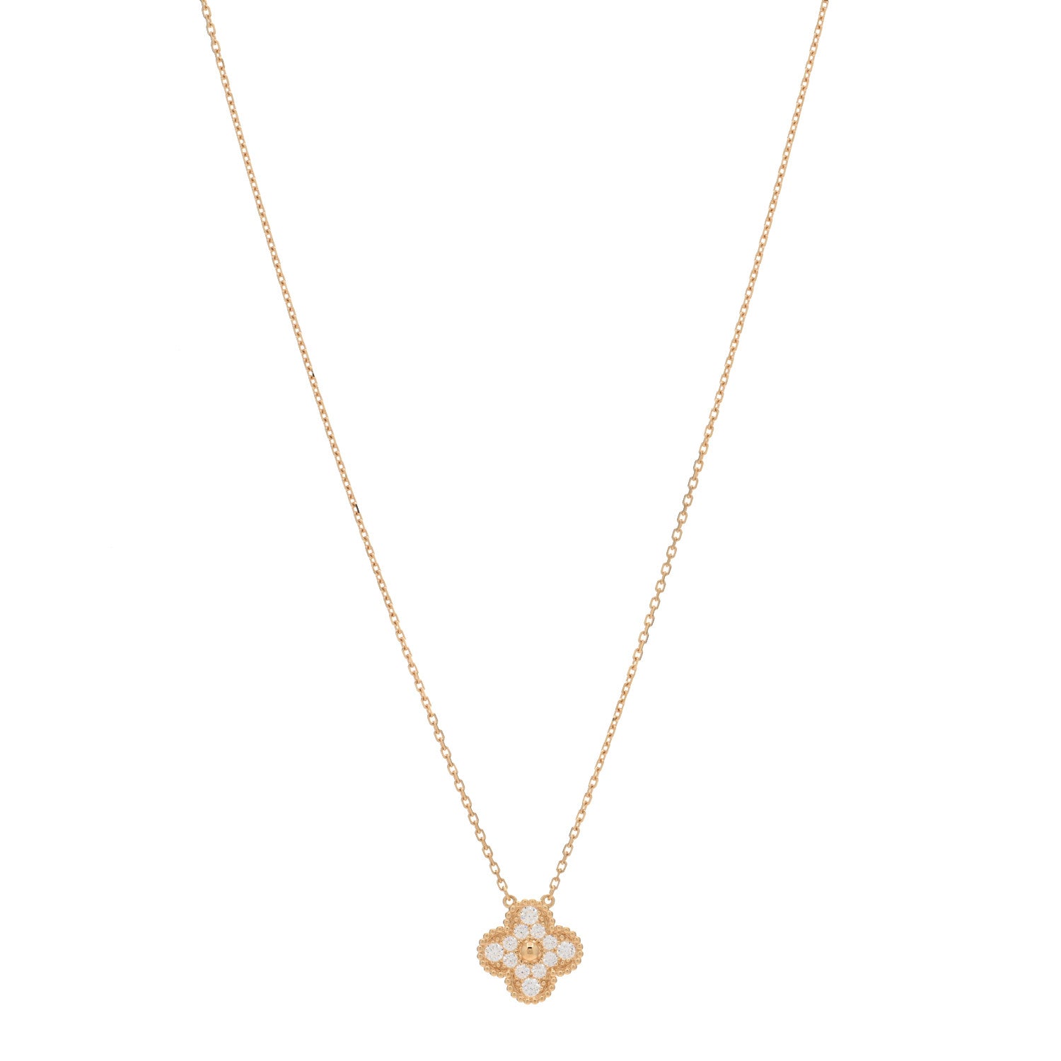 Van Cleef & Arpels 18K Yellow Gold Diamond Vintage Alhambra Pendant Necklace 1 of 4