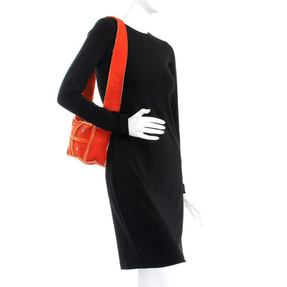 Chanel Suede Shearling Fur Shoulder Bag Orange 2 of 8