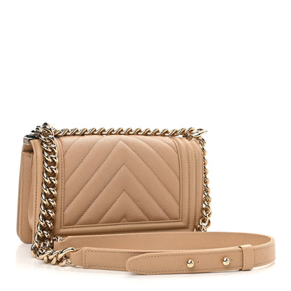 Chanel Caviar Chevron Quilted Small Boy Flap Beige 3 of 10