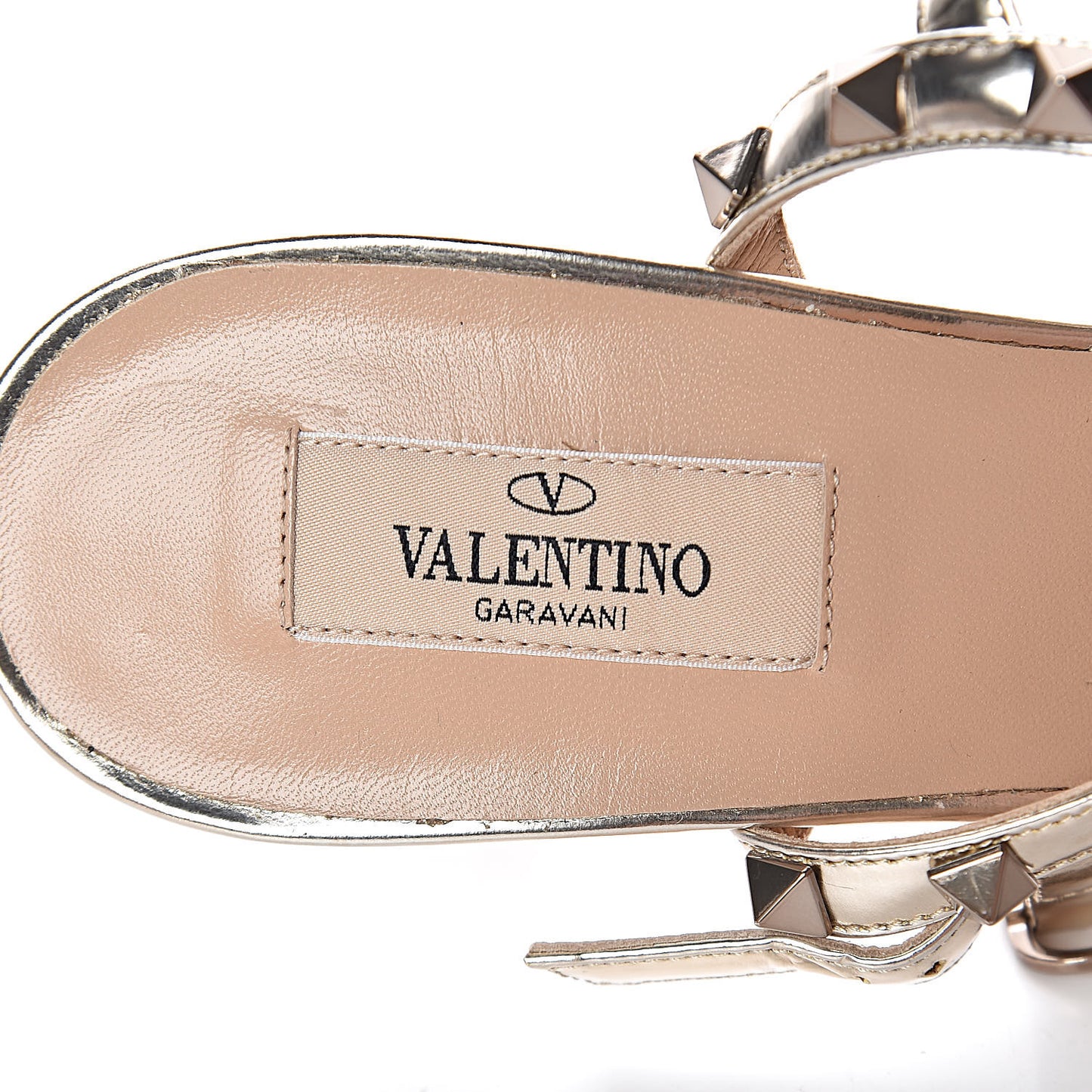 Metallic Pebbled Calfskin Patent Rockstud Ankle Strap 65mm Pumps 41.5 Sasso