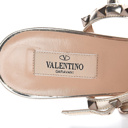 Valentino Garavani Metallic Pebbled Calfskin Patent Rockstud Ankle Strap 65mm Pumps 41.5 Sasso 7 of 9