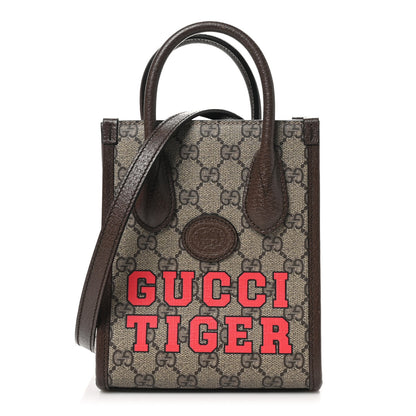 Gucci GG Supreme Monogram Textured Dollar Calfskin Web Gucci Tiger Mini Retro Interlocking G Tote Bag Beige Ebony Live Red New Shamarock New Acero 1 of 11