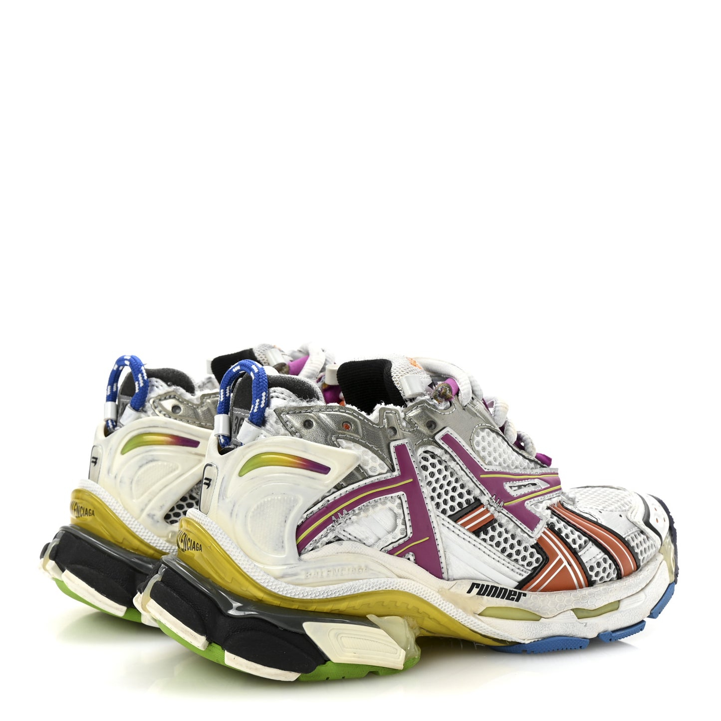 Mesh Rubber Distressed Runner Sneakers 36 Multicolor