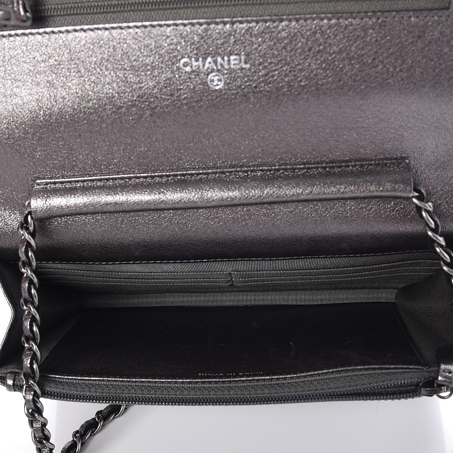 Metallic Lambskin Quilted Reissue Wallet On Chain WOC Dark Silver