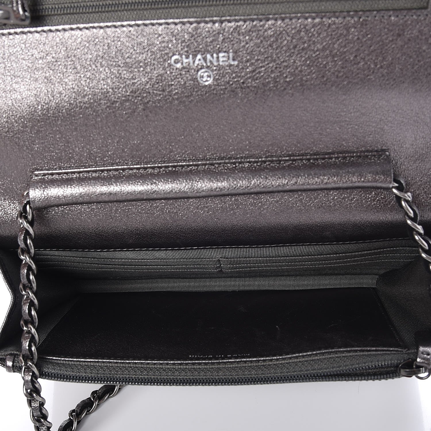 Chanel Metallic Lambskin Quilted Reissue Wallet On Chain WOC Dark Silver 5 of 9