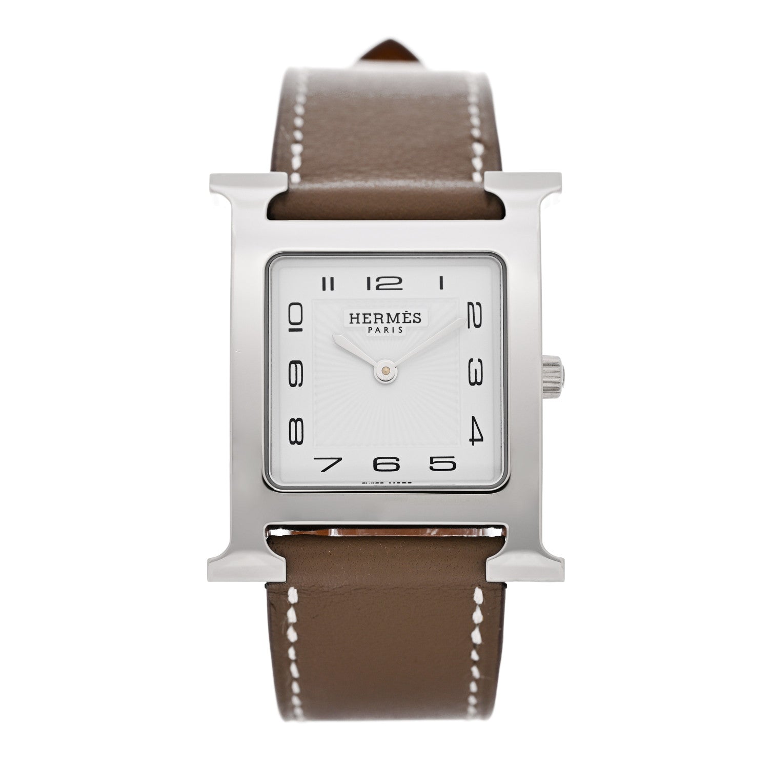 Hermes Stainless Steel Swift 26mm Heure H Hour Quartz Watch Etoupe 1 of 6