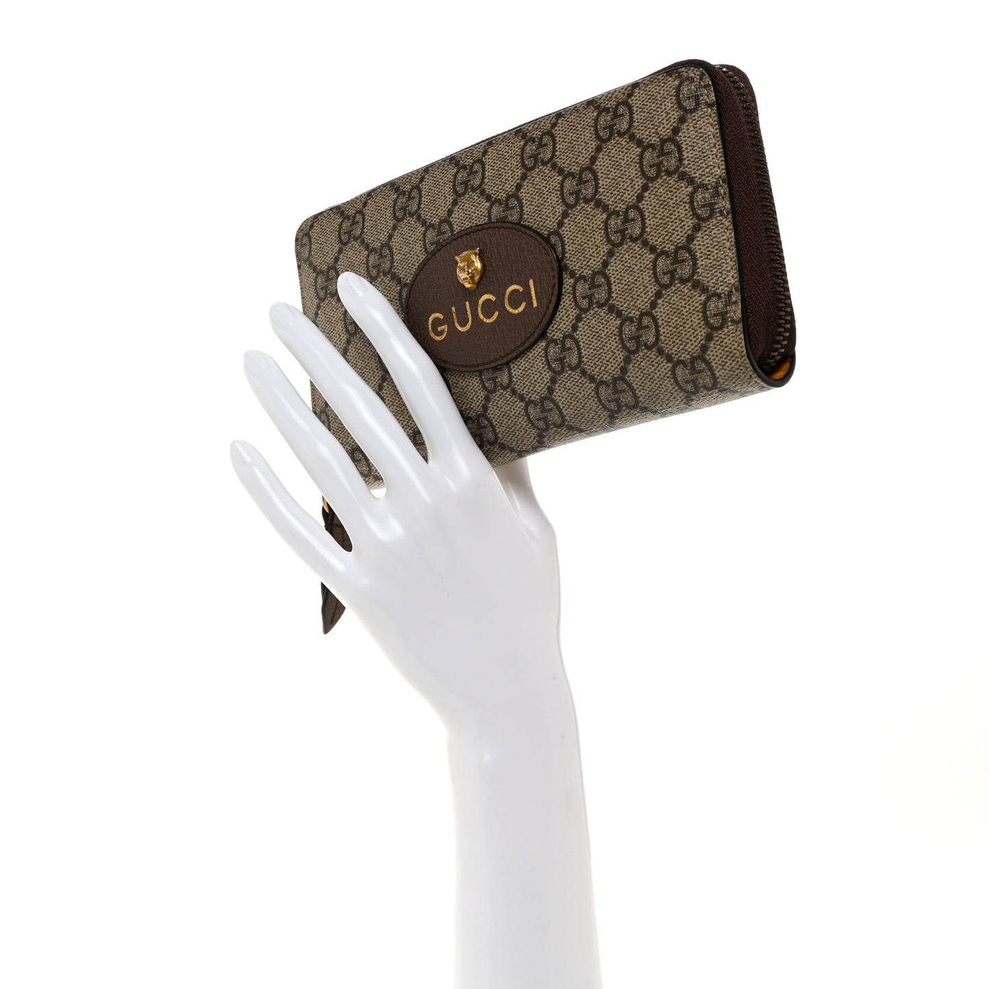 GG Supreme Monogram Neo Vintage Zip Around Wallet Beige Crop New Acero