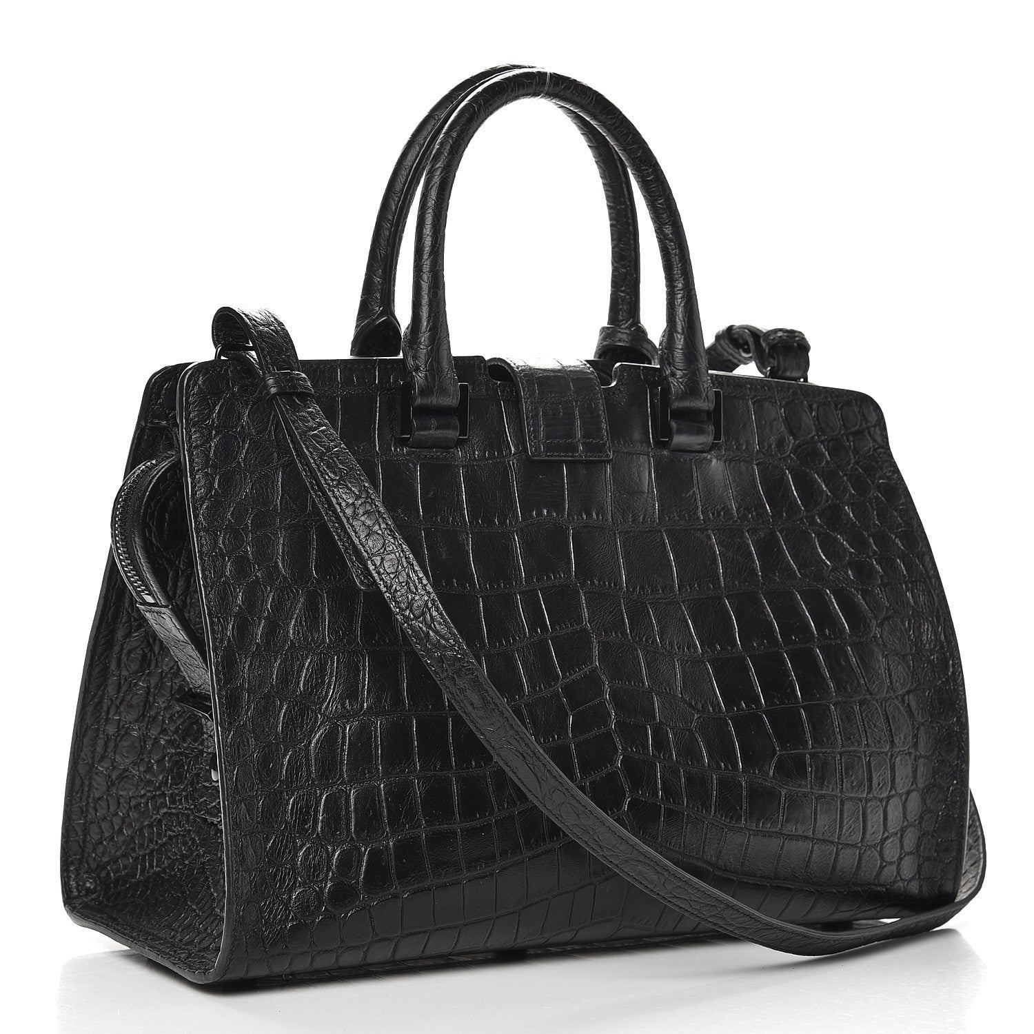 Saint Laurent Calfskin Crocodile Embossed Small Monogram Cabas Black 3 of 8