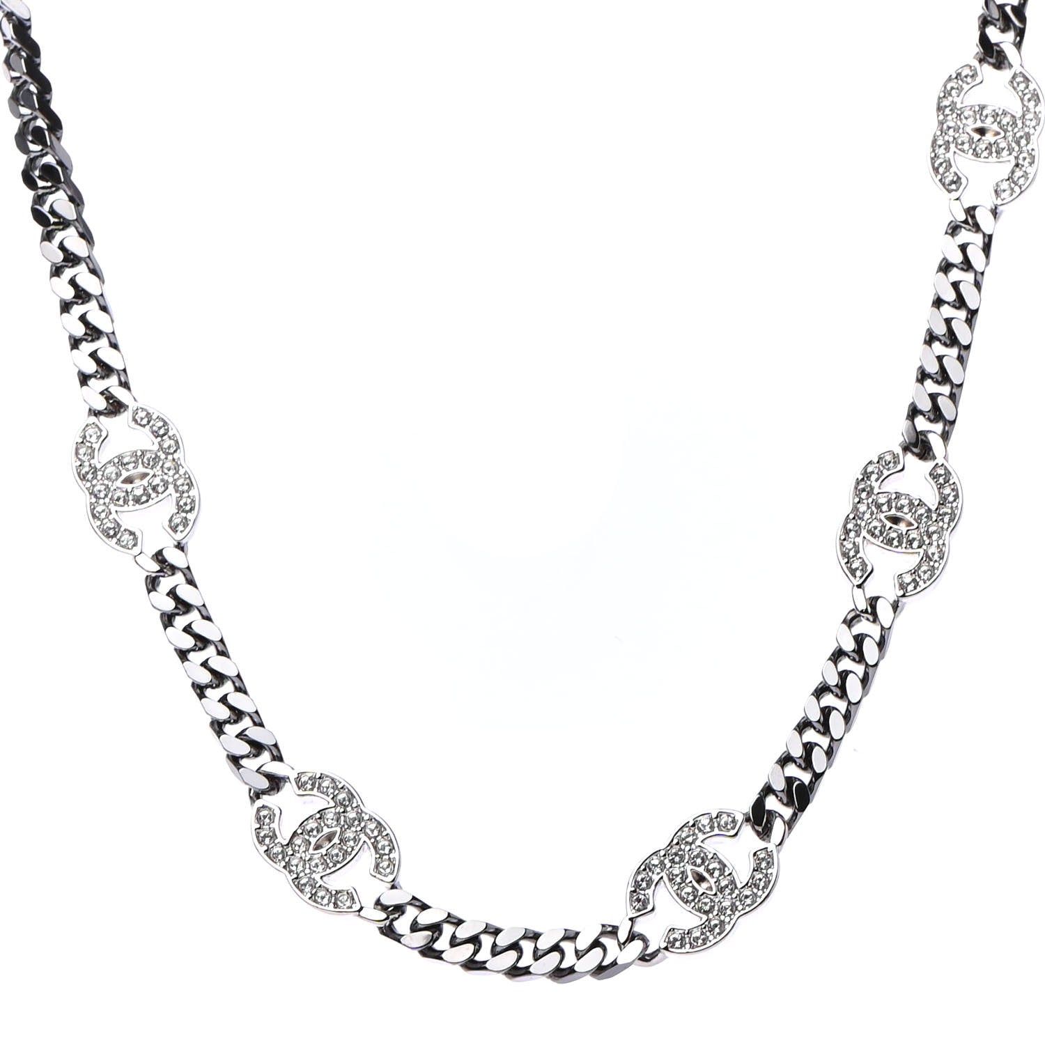 Chanel Ruthenium Crystal Chain CC Choker Silver 1 of 4