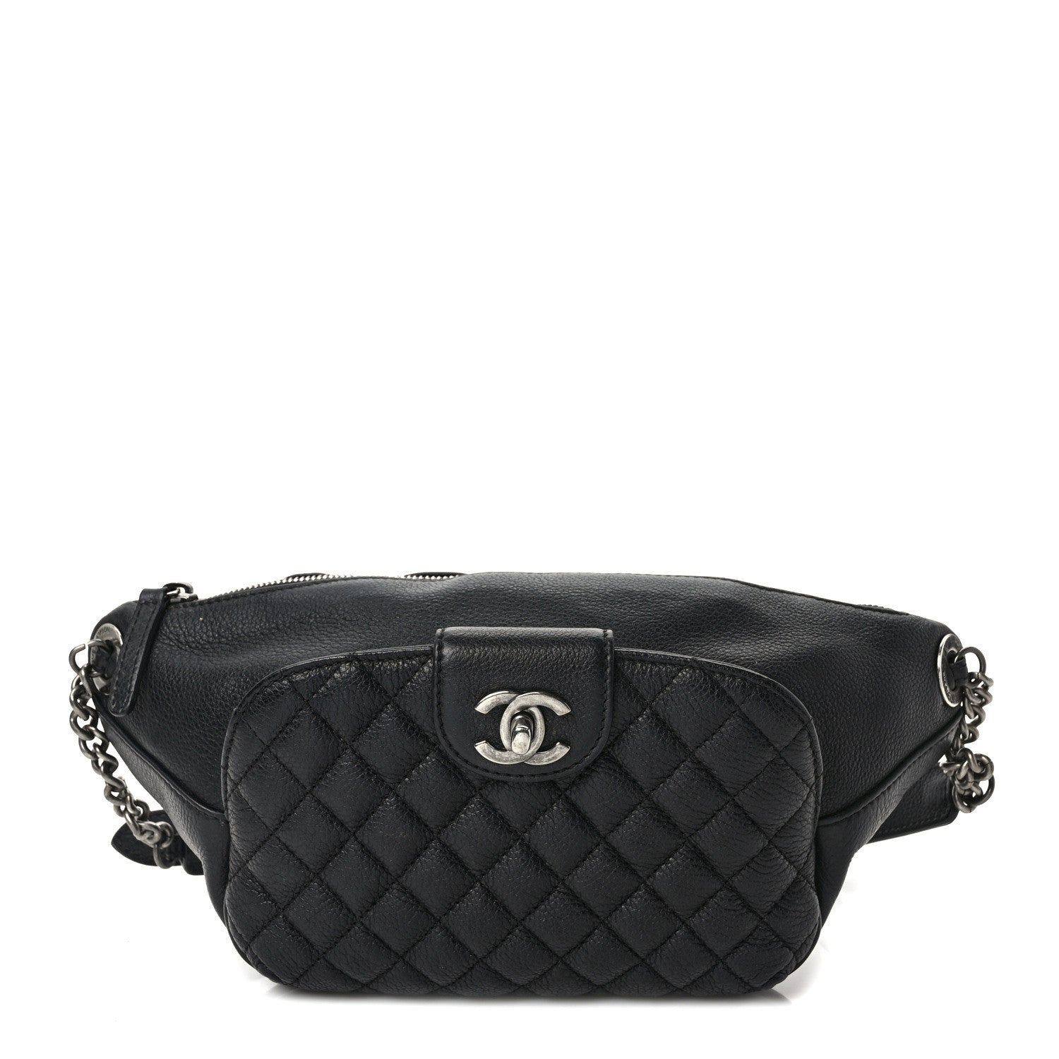Chanel Grained Calfskin Quilted Casual Rock Waist Bag Fanny Pack Black 1 of 9