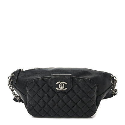 Chanel Grained Calfskin Quilted Casual Rock Waist Bag Fanny Pack Black 1 of 9