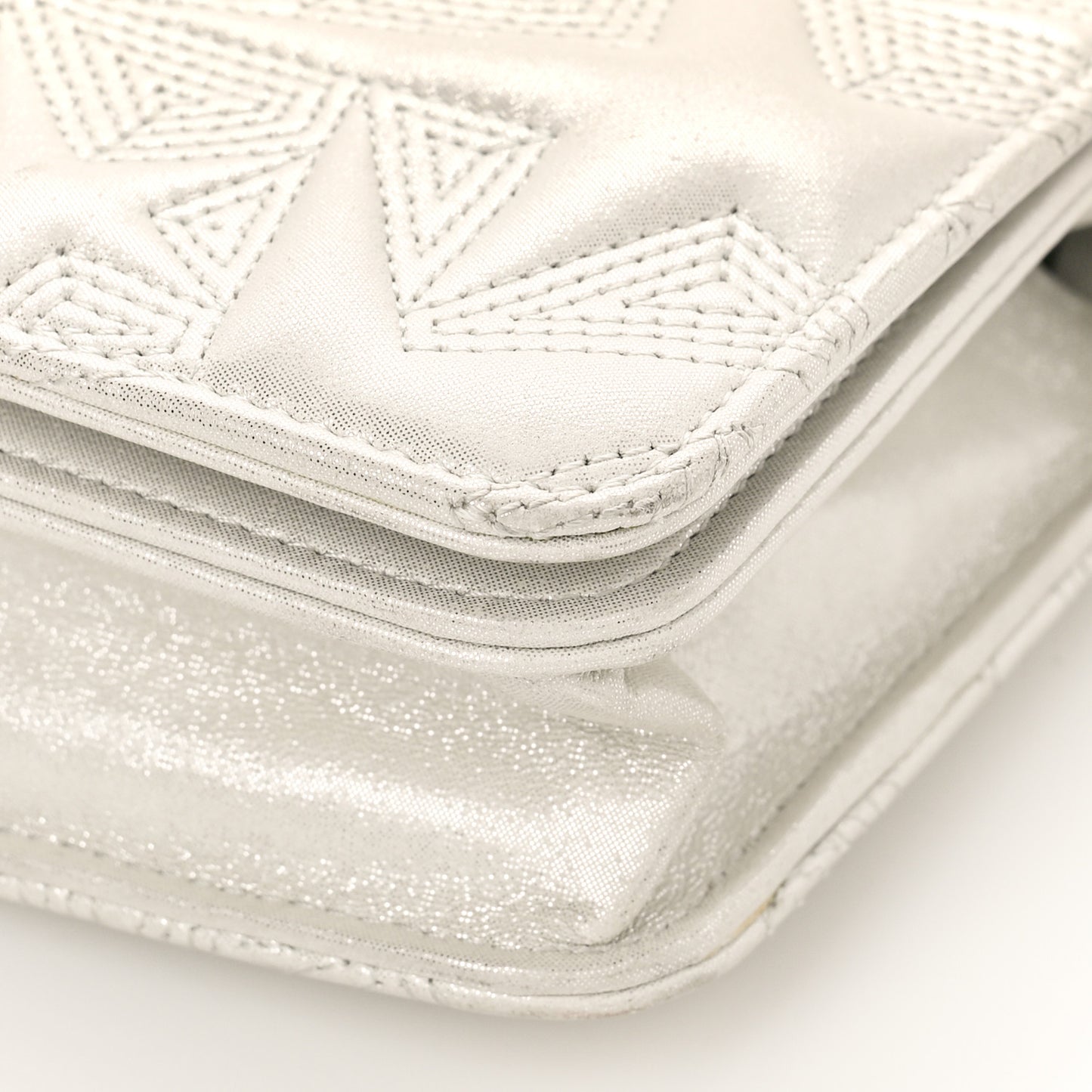 Metallic Lambskin Star Embossed Wallet On Chain WOC Silver