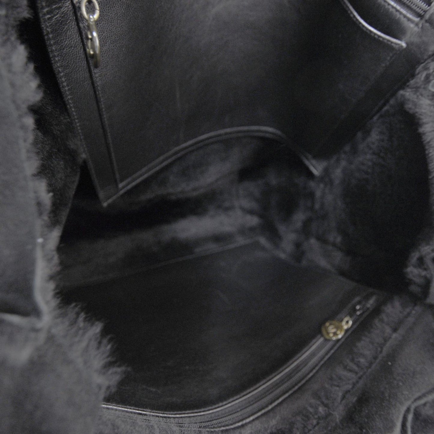 Suede Shearling Fur Handbag Black