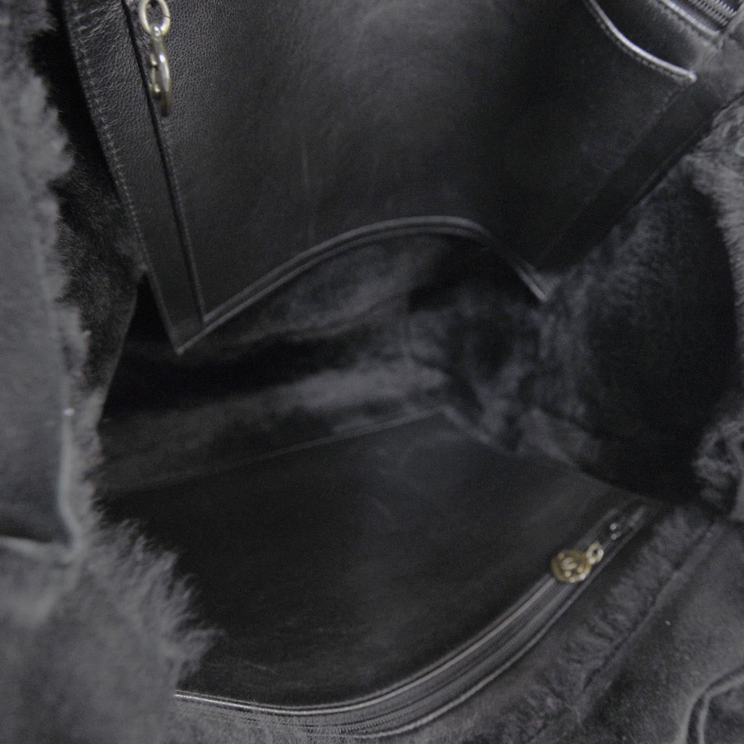 Chanel Suede Shearling Fur Handbag Black 6 of 12