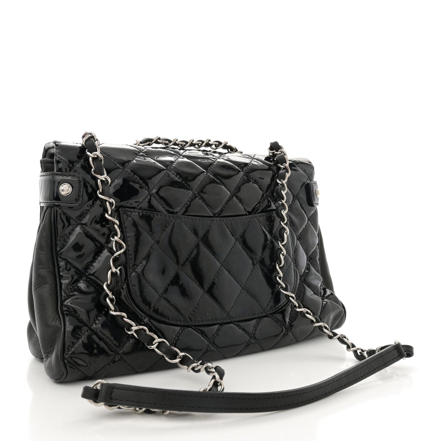 Patent Quilted Medium Rock In Rome Single Flap Black