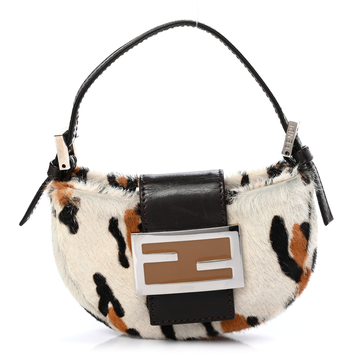 Calf Hair Leopard Print Croissant White Brown