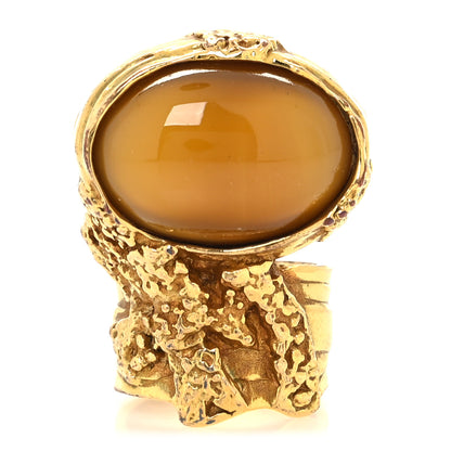 Saint Laurent Glass Cabochon Arty Ovale Ring 57/8 Gold Amber 1 of 4