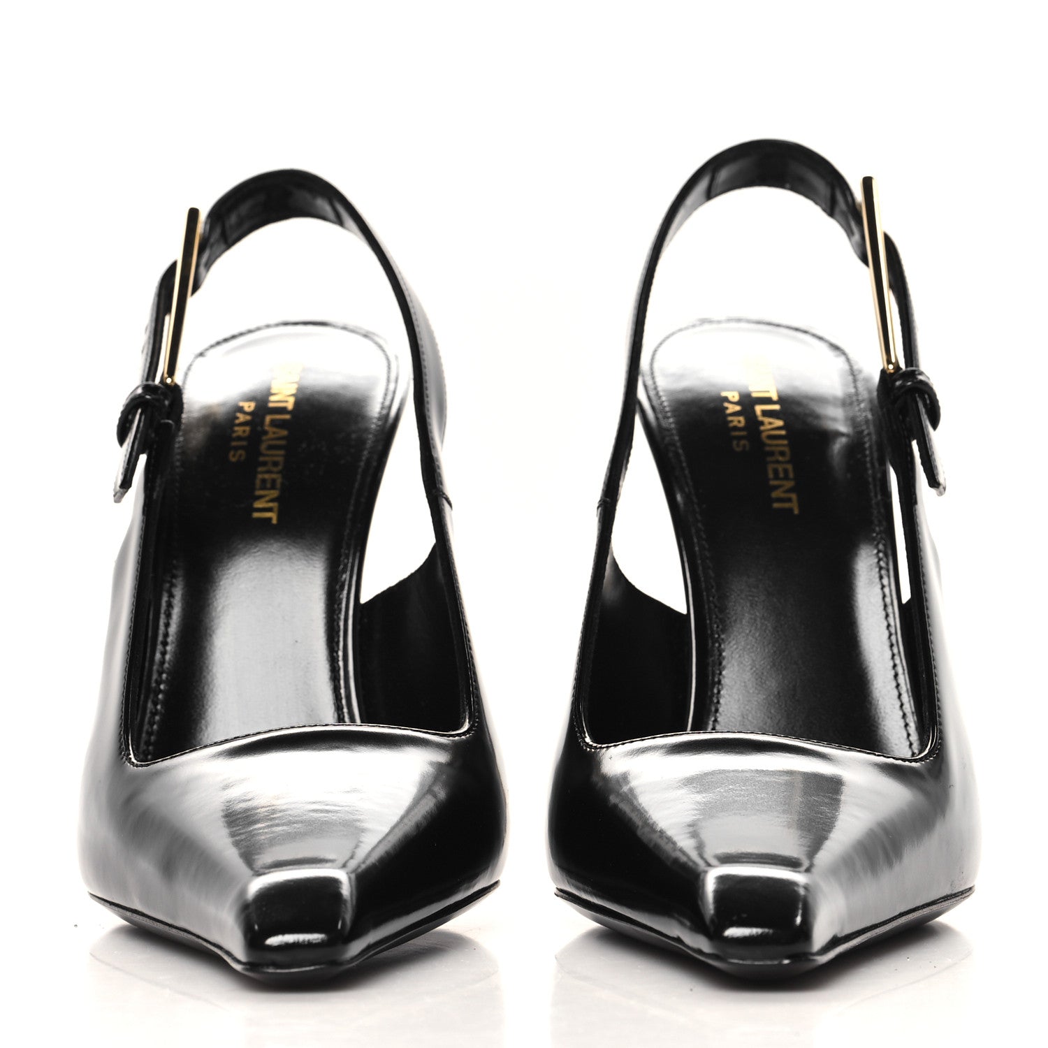 Saint Laurent Glazed Calfskin Lee Slingback Pumps 38 Black 3 of 9