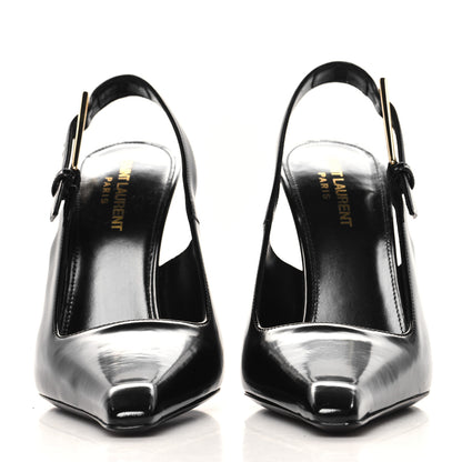 Saint Laurent Glazed Calfskin Lee Slingback Pumps 38 Black 3 of 9