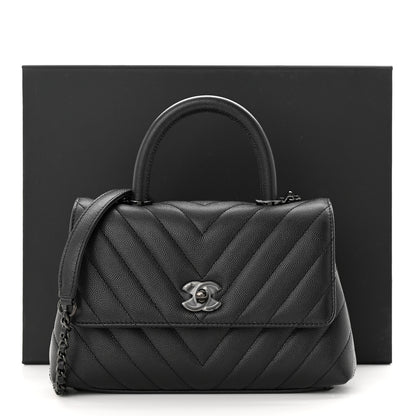 Chanel Caviar Chevron Quilted Mini Coco Handle Flap So Black 11 of 11