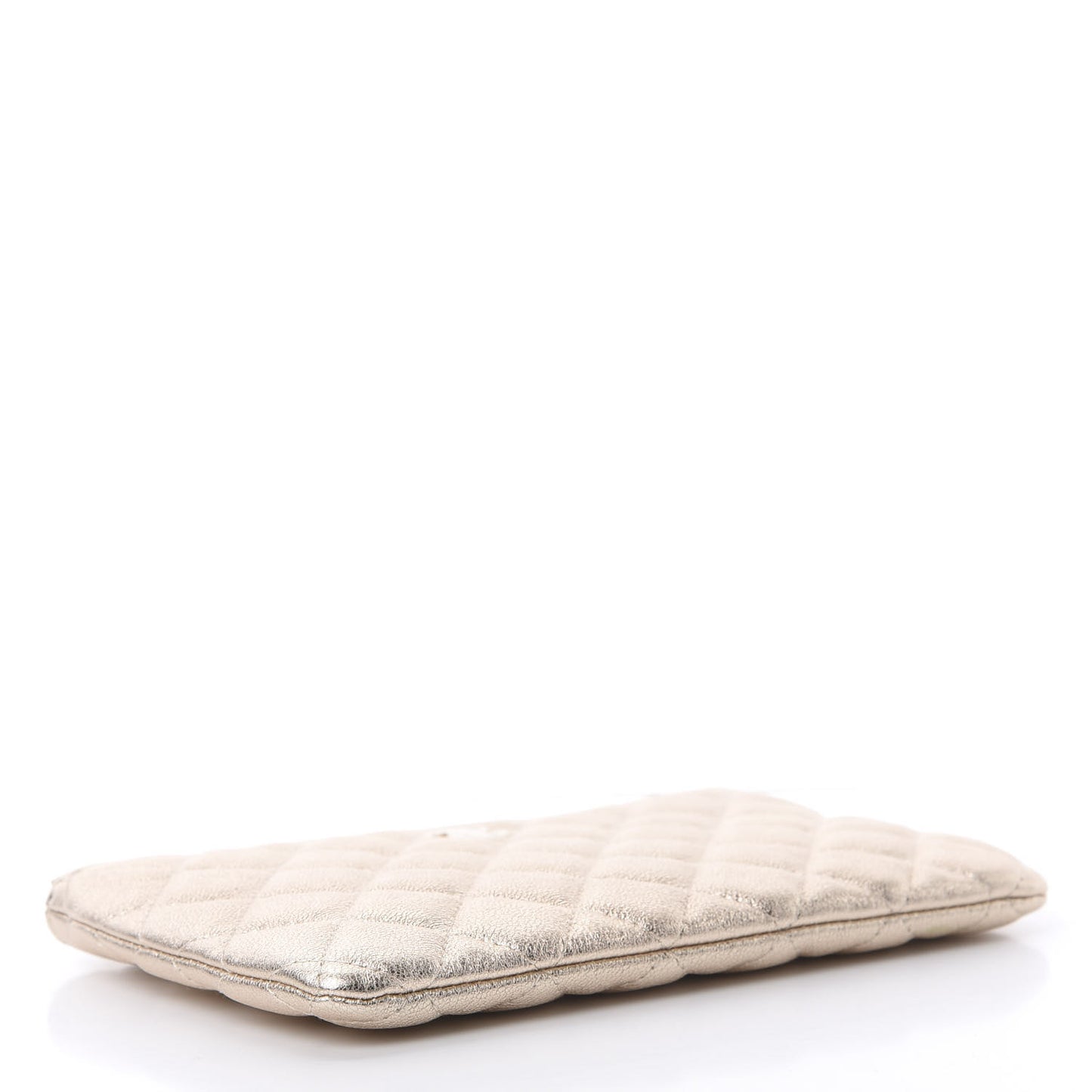 Metallic Lambskin Quilted Cosmetic Case Gold