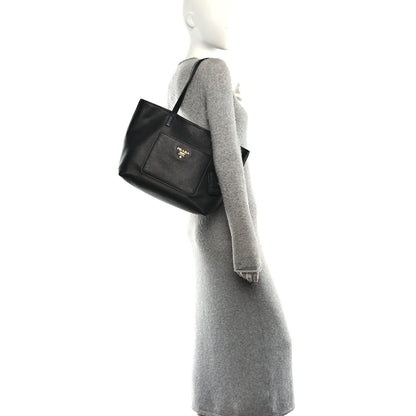 Prada Vitello Daino Pocket Shopping Tote Black 2 of 9