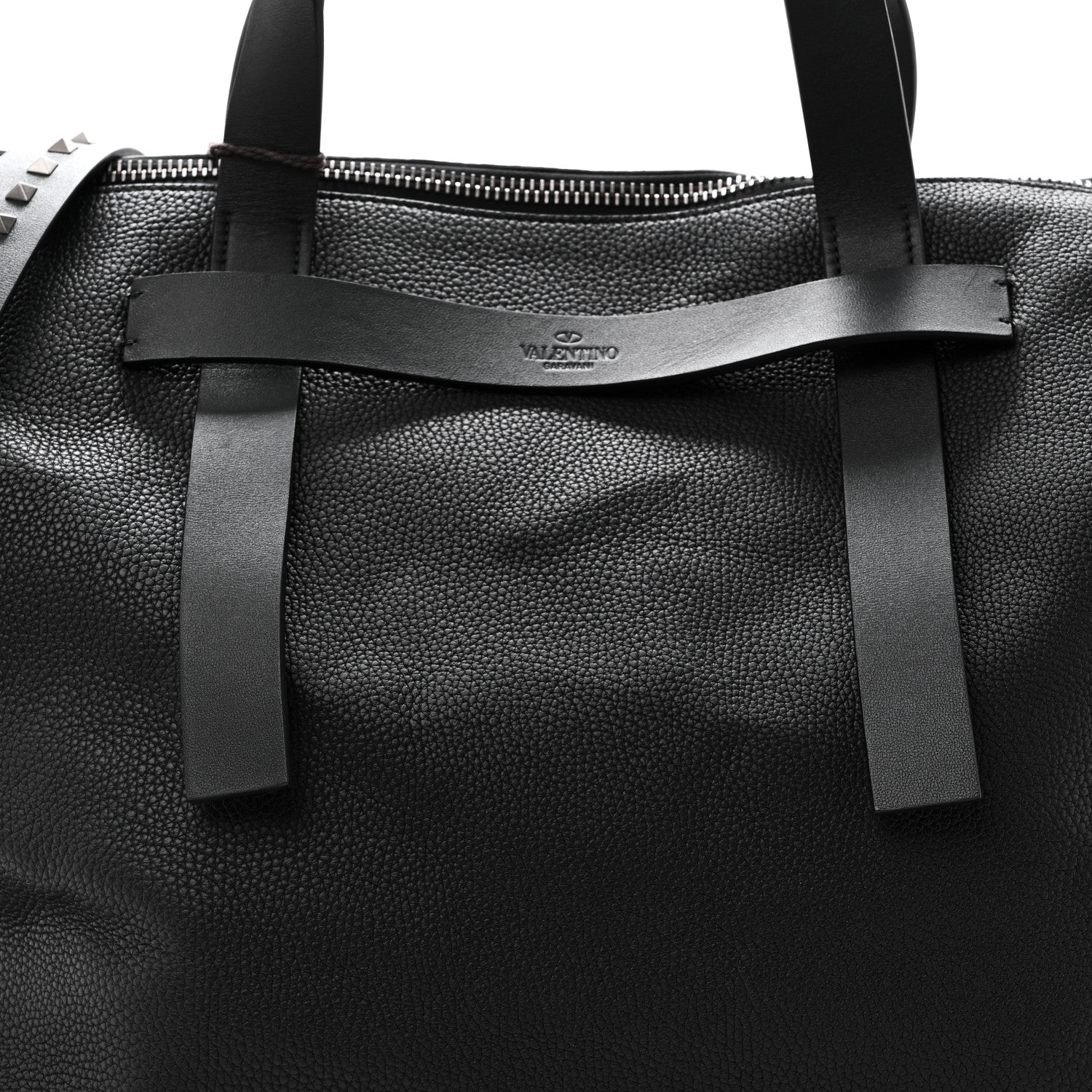 Valentino Garavani Grained Calfskin Rockstud Travel Tote Bag Black 7 of 9