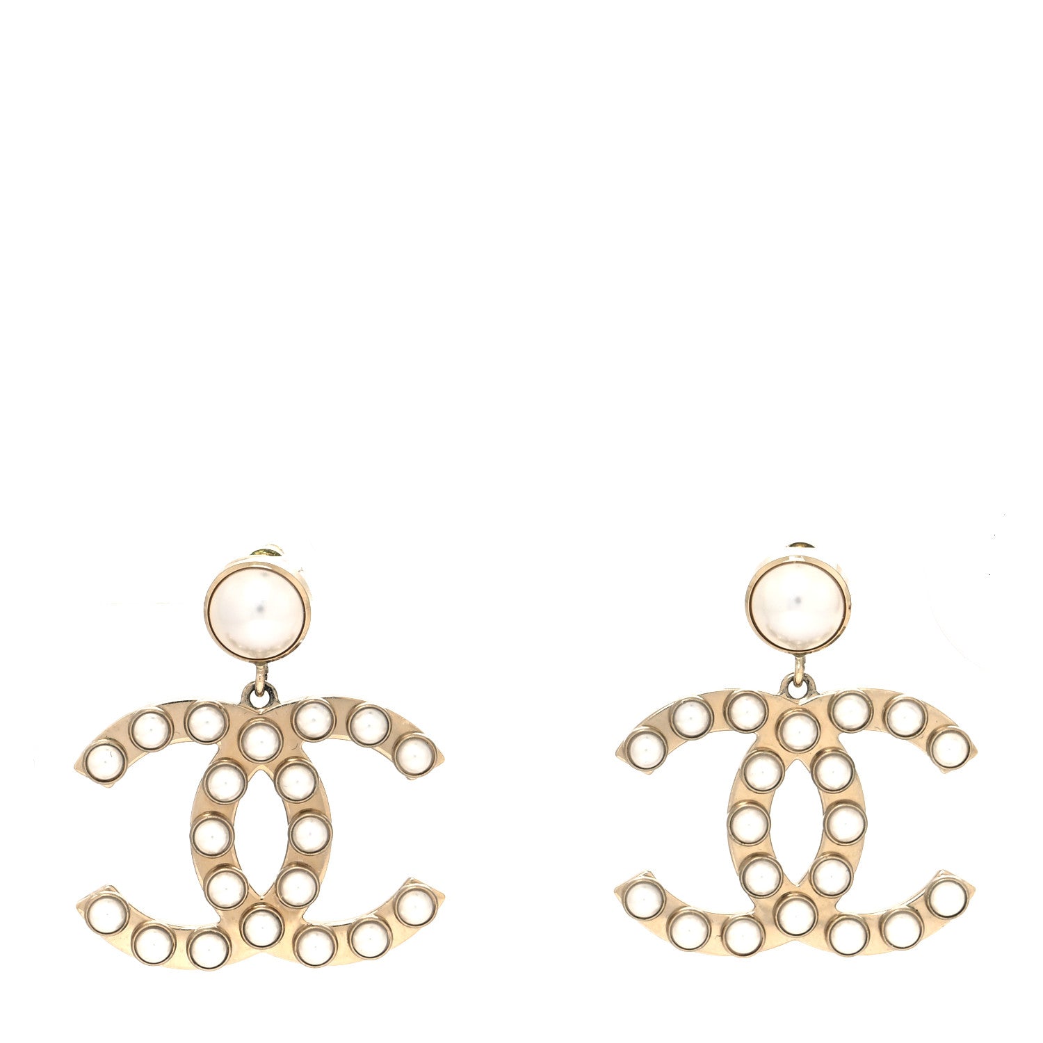 Chanel Metal Pearl CC Dangle Earrings Gold 1 of 4