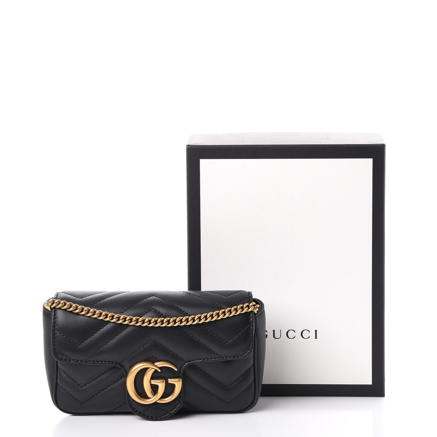 Calfskin Matelasse Super Mini GG Marmont Shoulder Bag Black