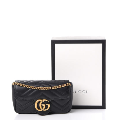 Gucci Calfskin Matelasse Super Mini GG Marmont Shoulder Bag Black 10 of 10