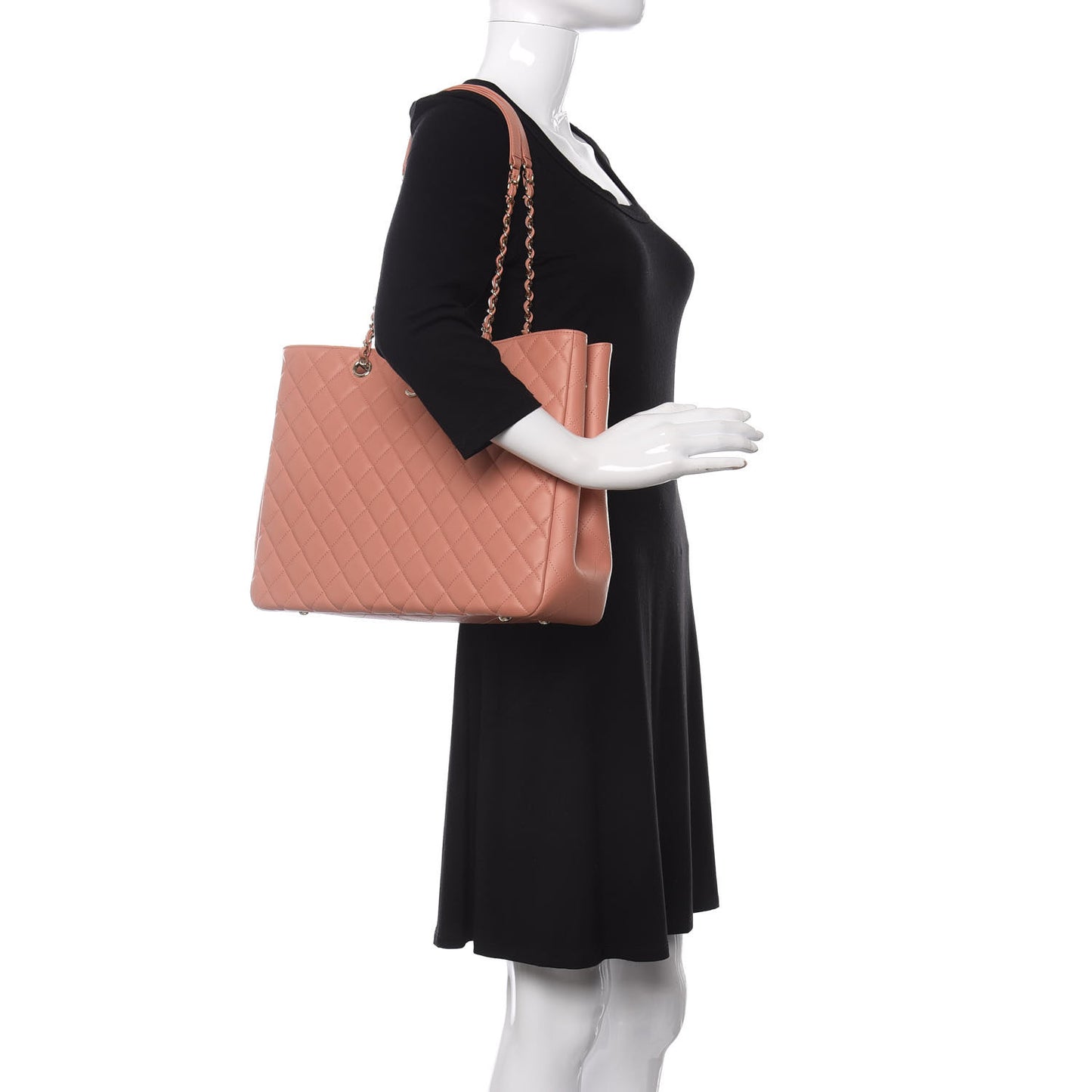Calfskin Quilted Large CC Shopping Tote Light Pink