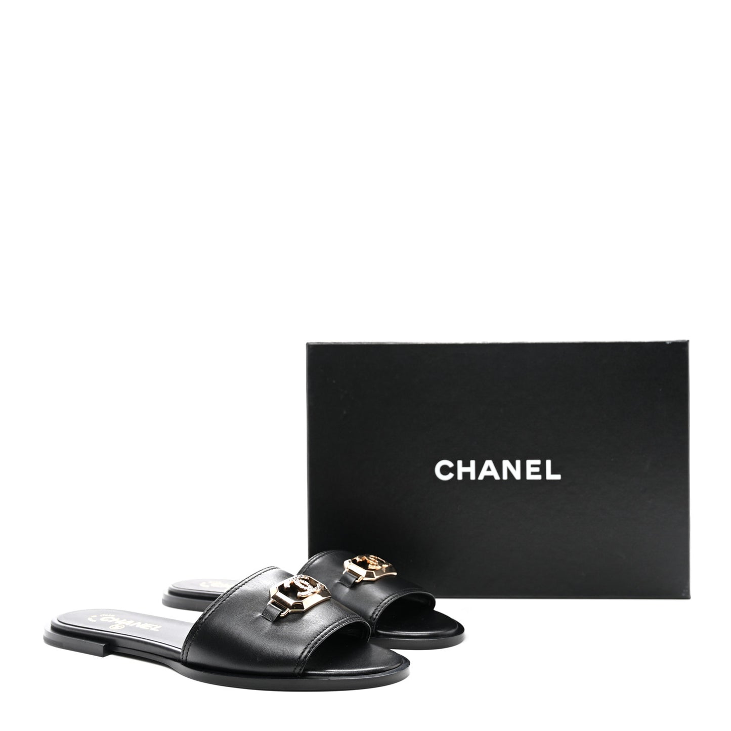 Shiny Calfskin CC Mules 39 Black