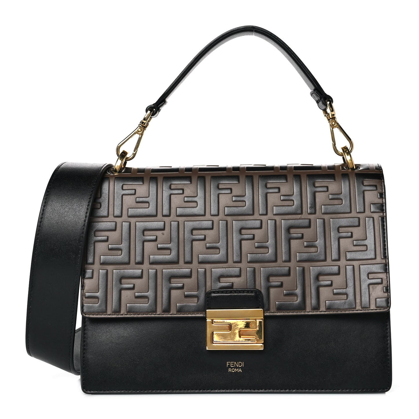 Vitello Liberty Bi-Color FF 1974 Embossed Kan U Shoulder Bag Black Maya