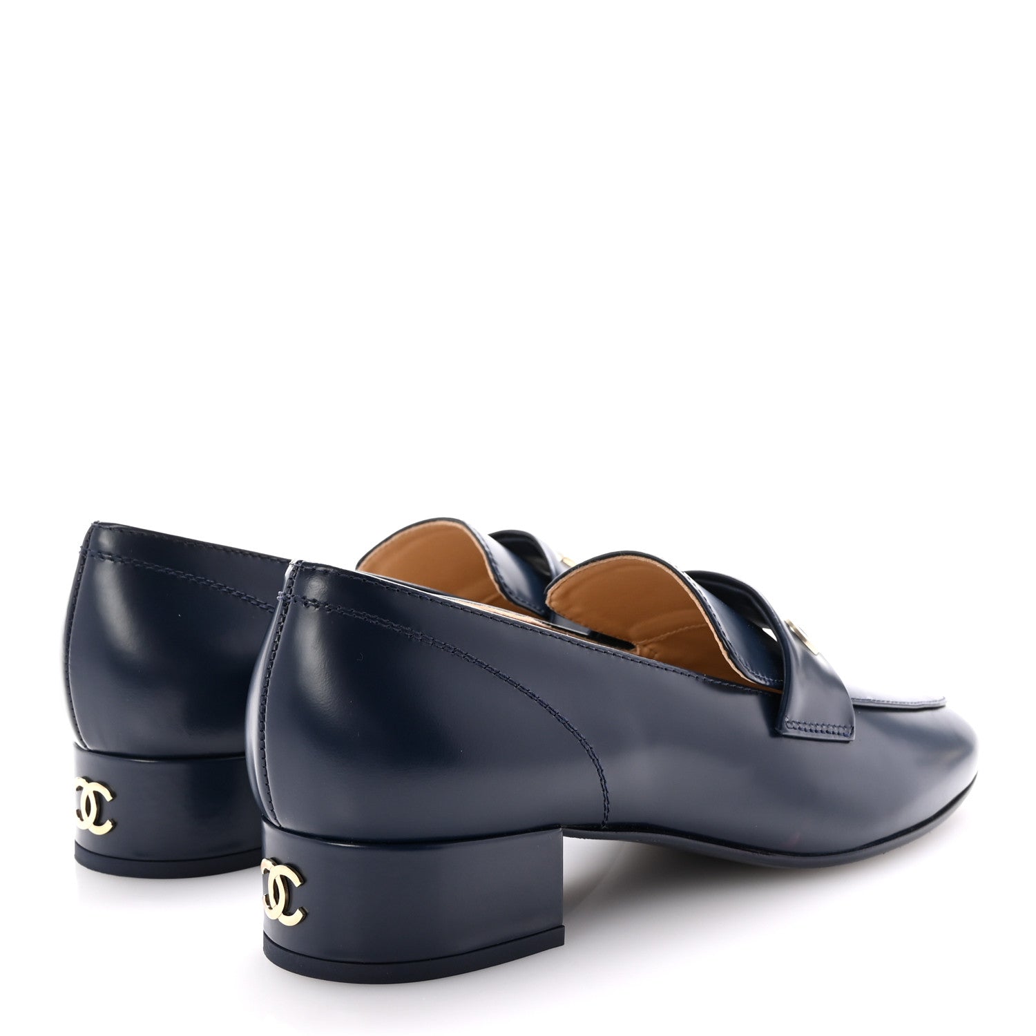 Chanel Shiny Calfskin Logo Loafers 39 Navy 5 of 11