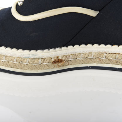 Chanel Raffia Lace Up Wedge Espadrilles 36 Grey Navy 11 of 12