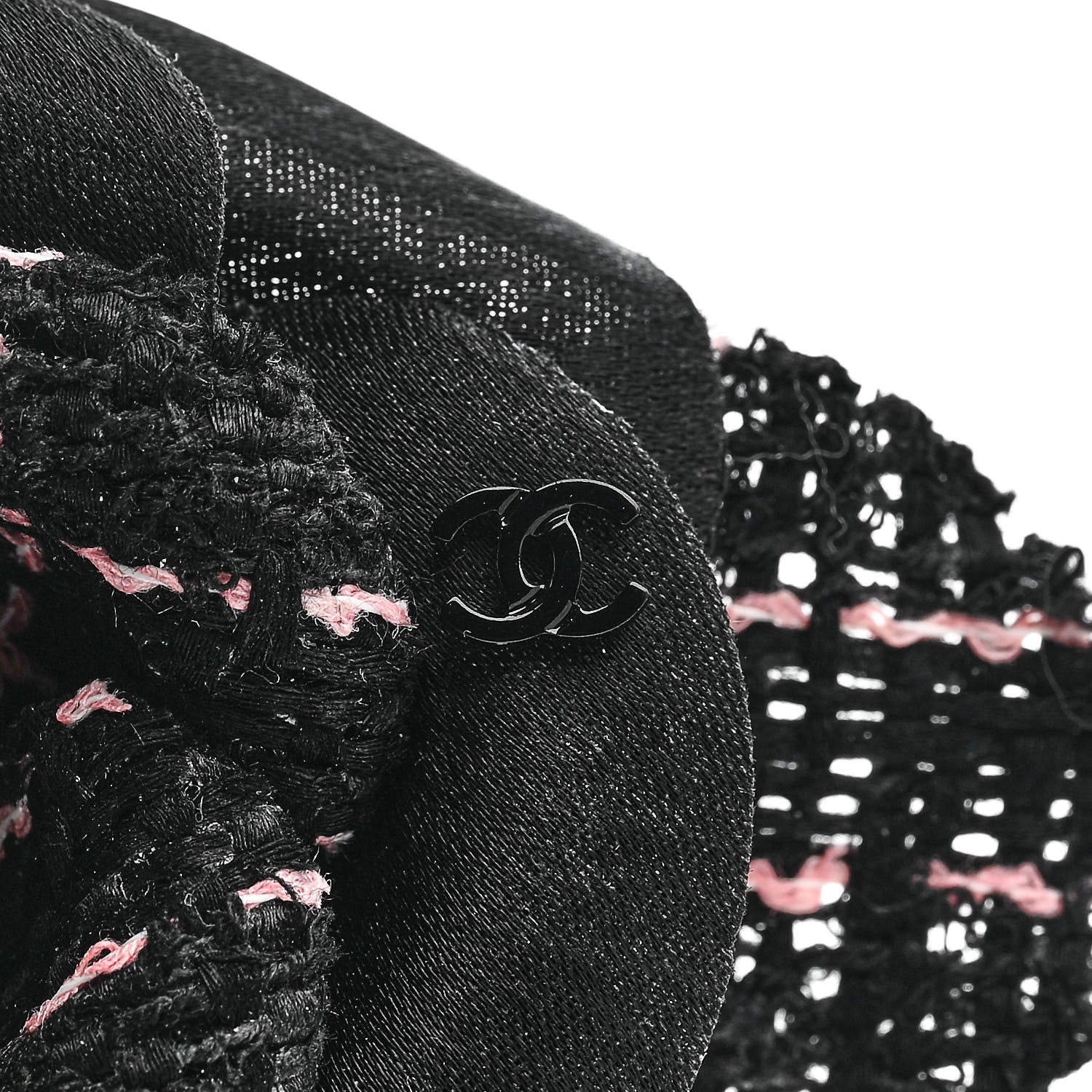 Chanel Tweed Fabric Camellia Pin Brooch Black Pink 3 of 4