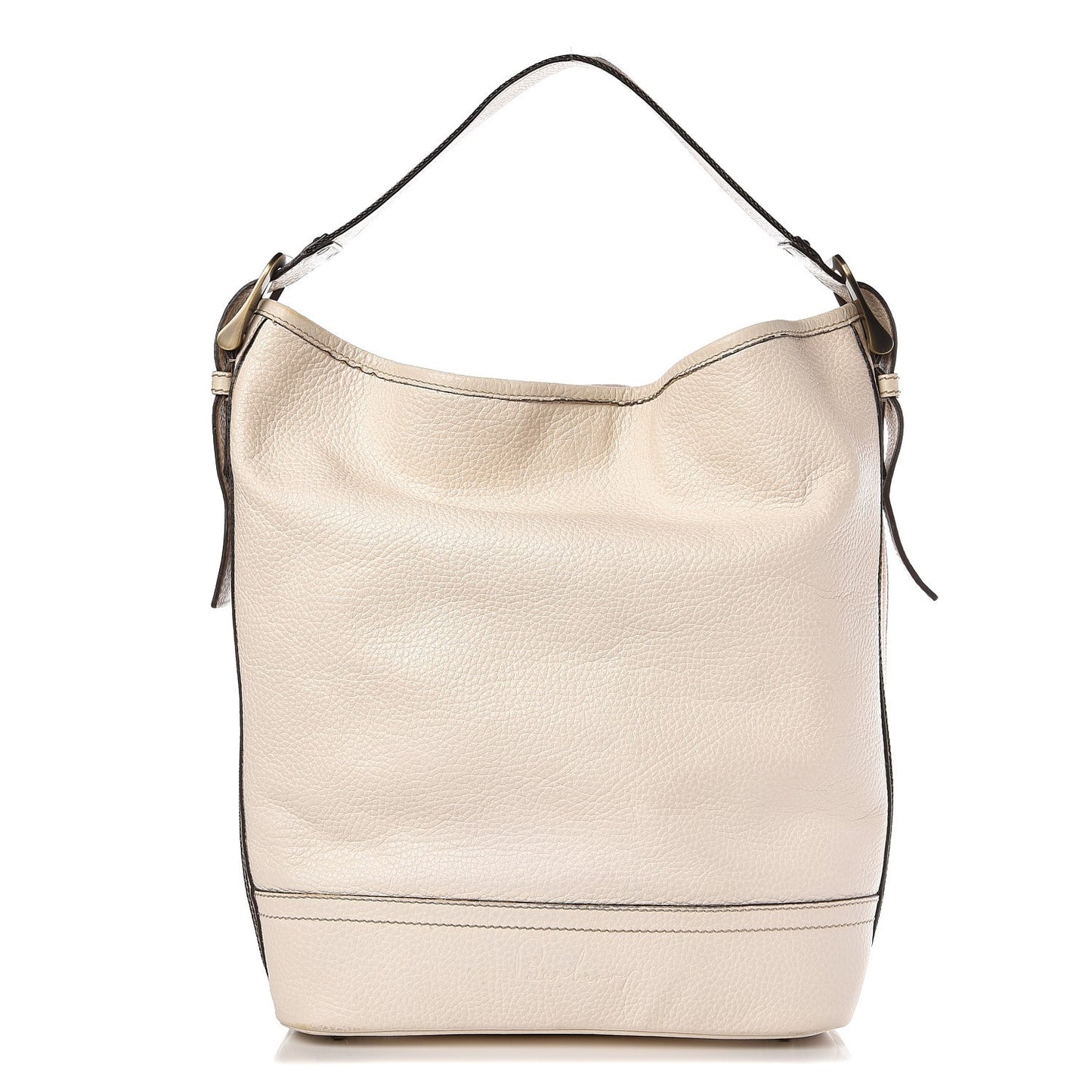 Calfskin Stripe Bucket Hobo Bag Off White